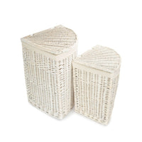 White Wash Corner Cotton Lined Wicker Laundry Basket