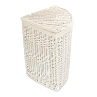 White Wash Corner Cotton Lined Wicker Laundry Basket