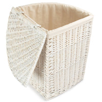 White Wash Corner Cotton Lined Wicker Laundry Basket