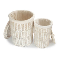 White Wash Round Cotton Lined Wicker Laundry Basket