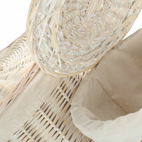 White Wash Round Cotton Lined Wicker Laundry Basket