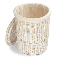 White Wash Round Cotton Lined Wicker Laundry Basket