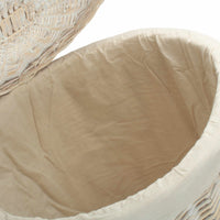 White Wash Round Cotton Lined Wicker Laundry Basket