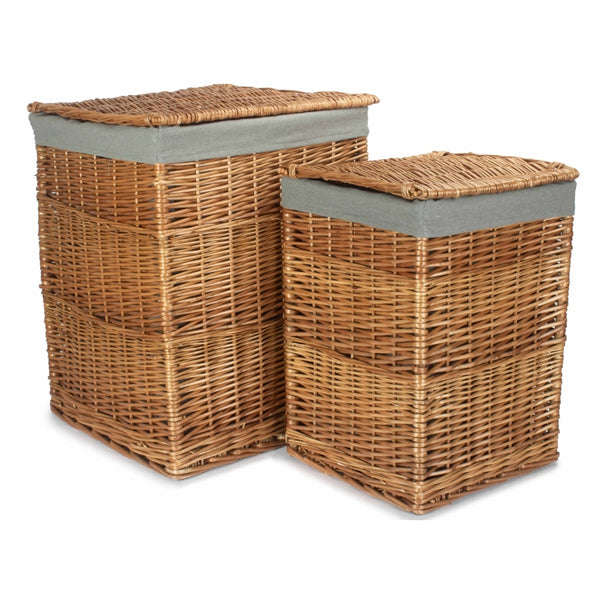 Red Hamper Light Steamed Square Laundry Basket with Grey Sage Lining