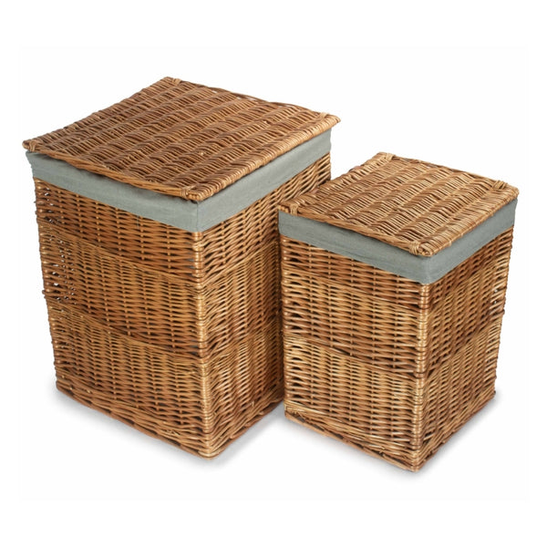 Red Hamper Light Steamed Square Laundry Basket with Grey Sage Lining