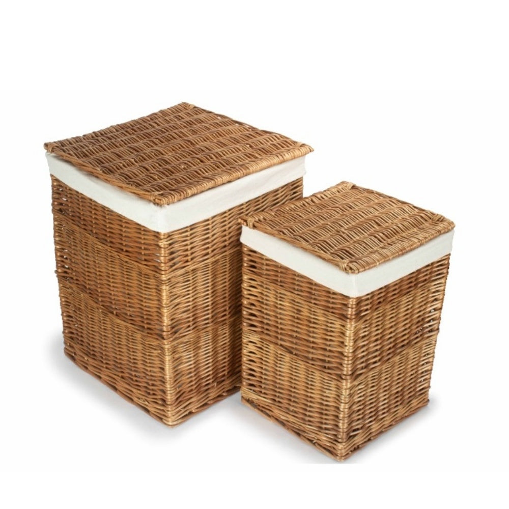 White Lining Light Steamed Square Wicker Laundry Basket