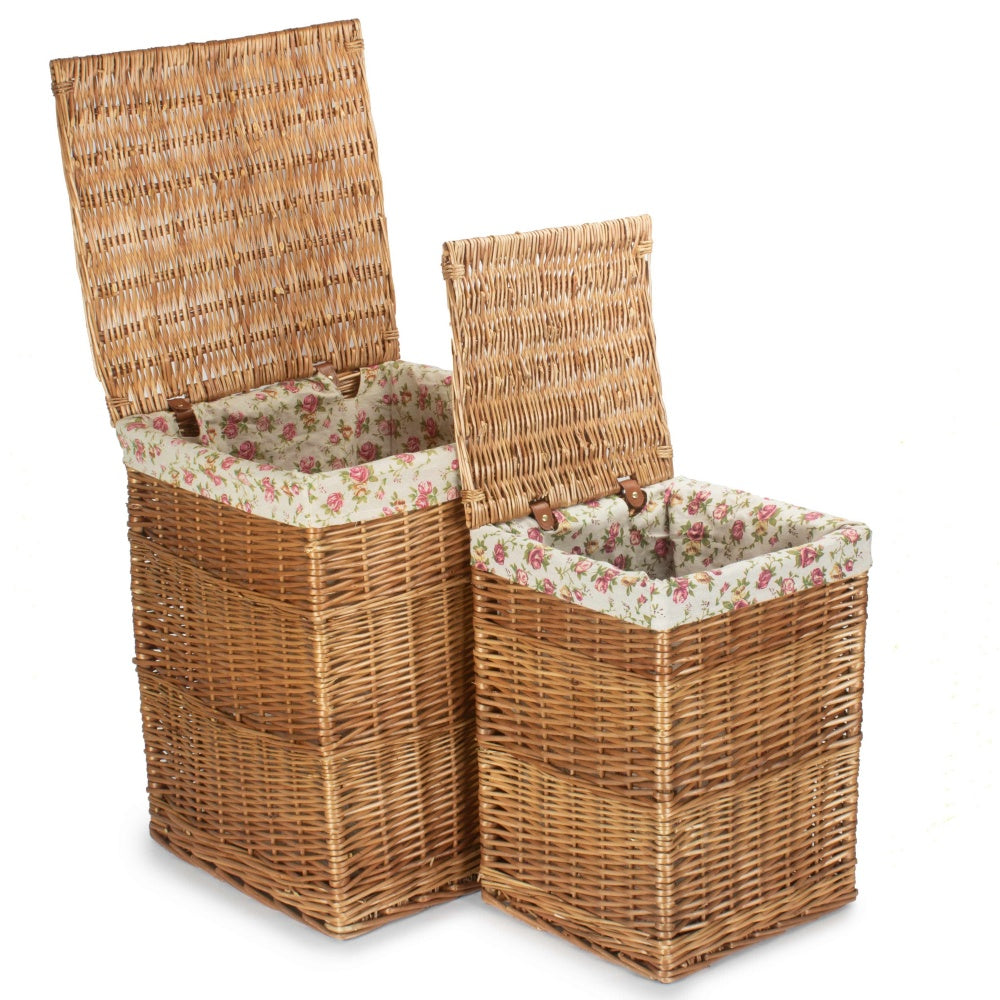 Garden Rose Lining Light Steamed Square Wicker Laundry Basket