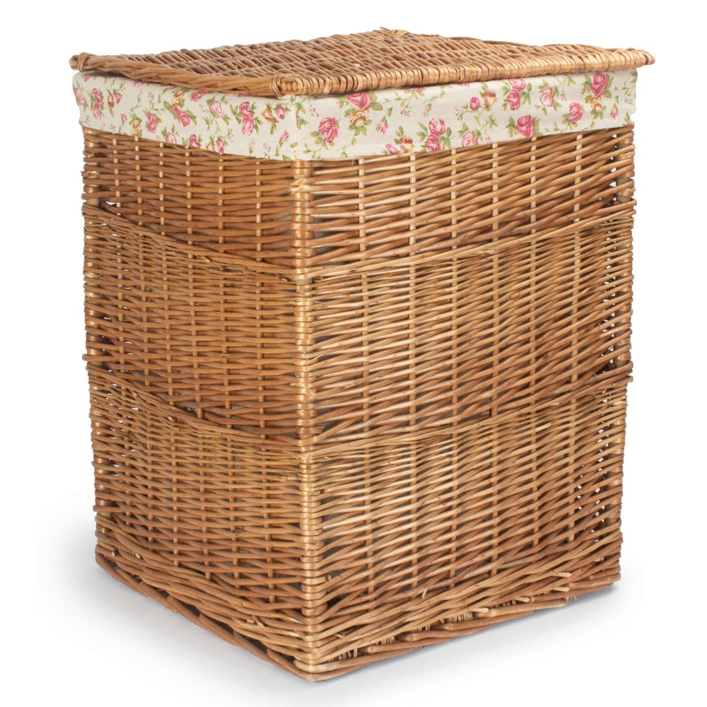 Garden Rose Lining Light Steamed Square Wicker Laundry Basket