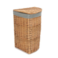 Light Steamed Corner Linen Basket with Grey Sage Lining