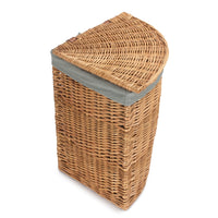 Light Steamed Corner Linen Basket with Grey Sage Lining