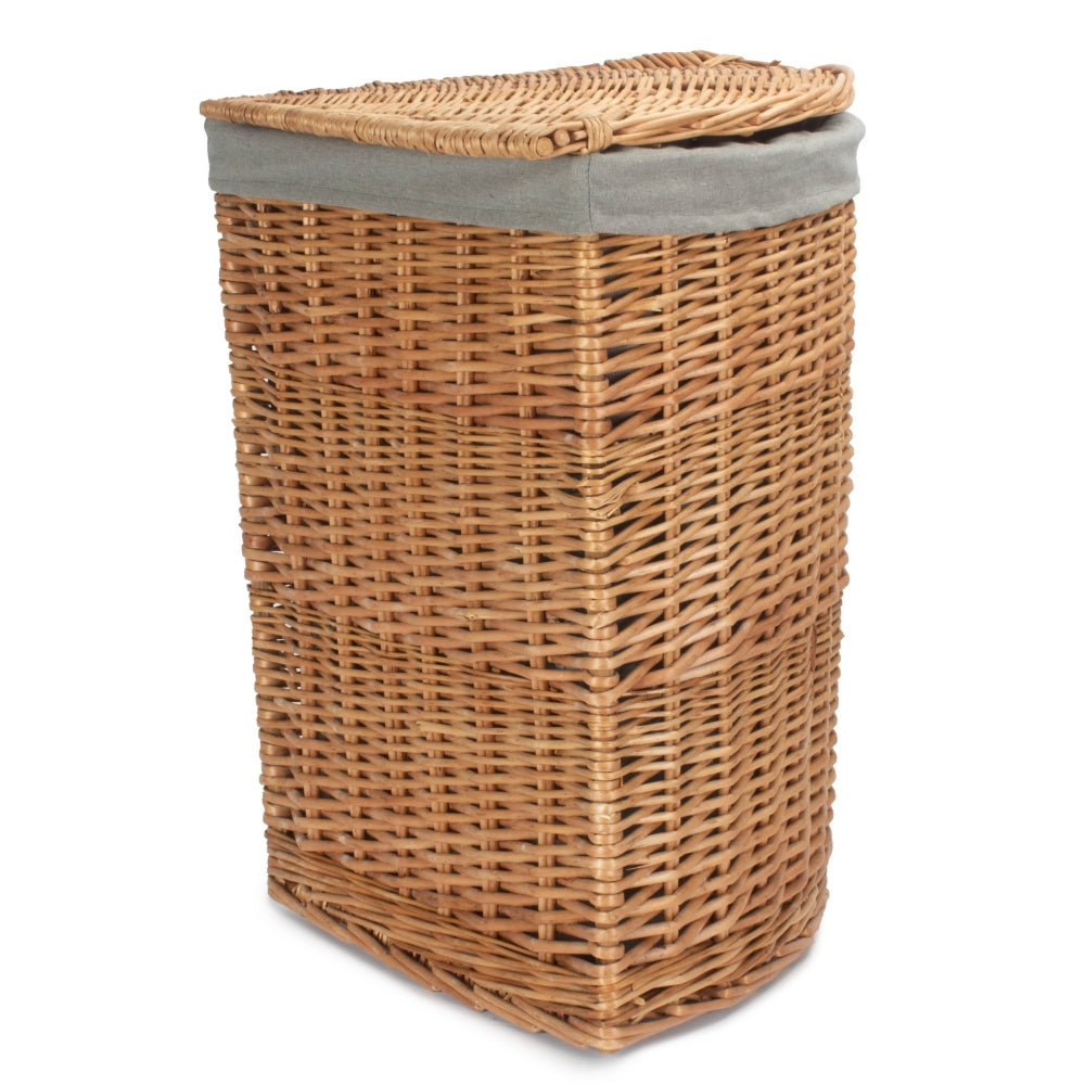 Light Steamed Corner Linen Basket with Grey Sage Lining