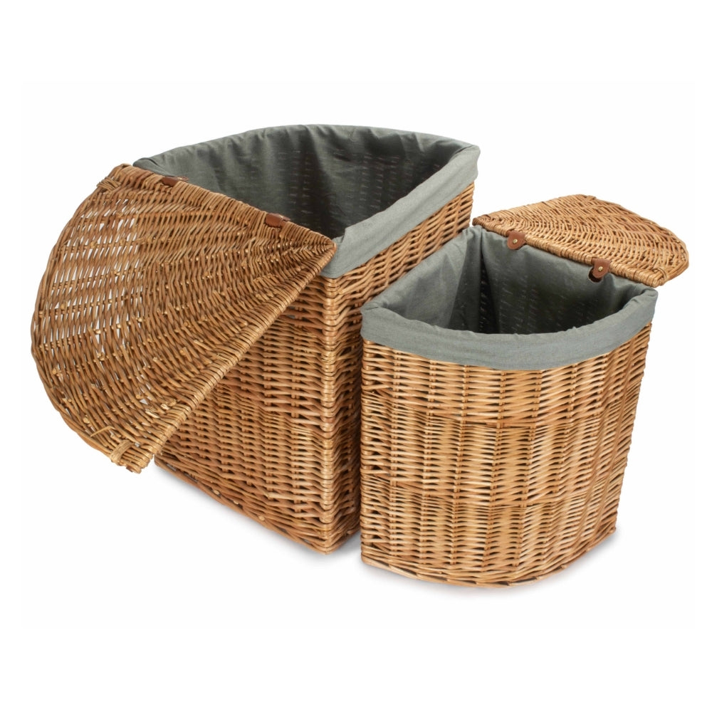 Light Steamed Corner Linen Basket with Grey Sage Lining