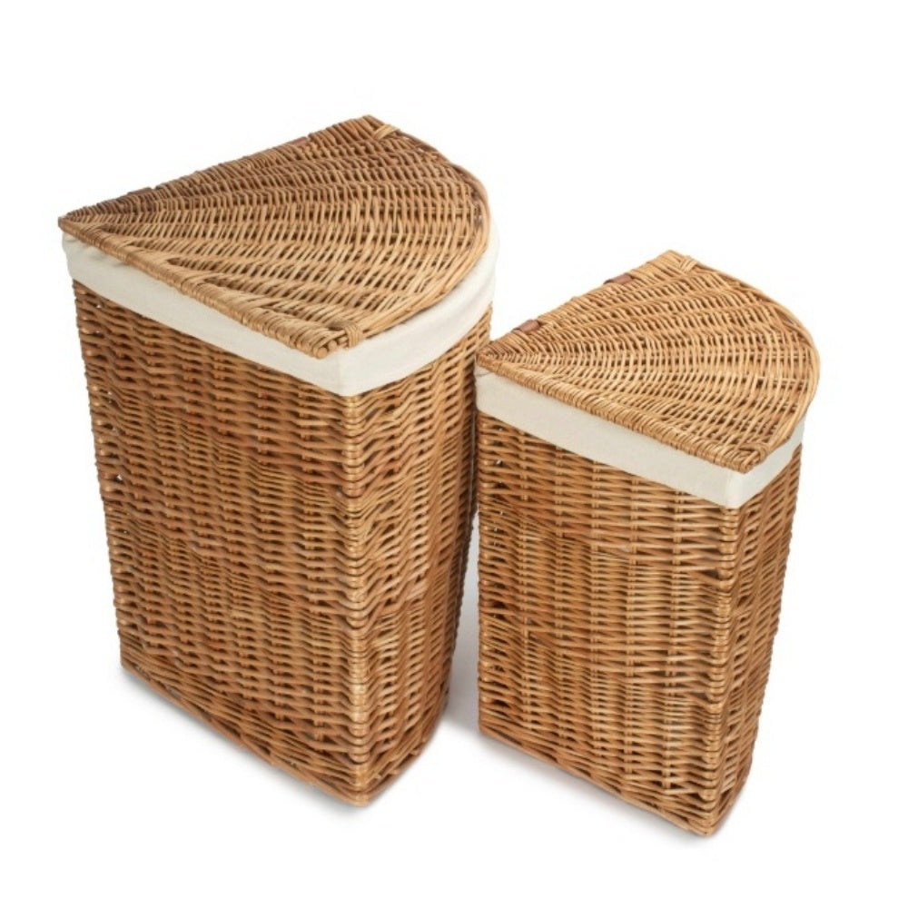 Light Steamed Corner White Cotton Lined Wicker Laundry Basket