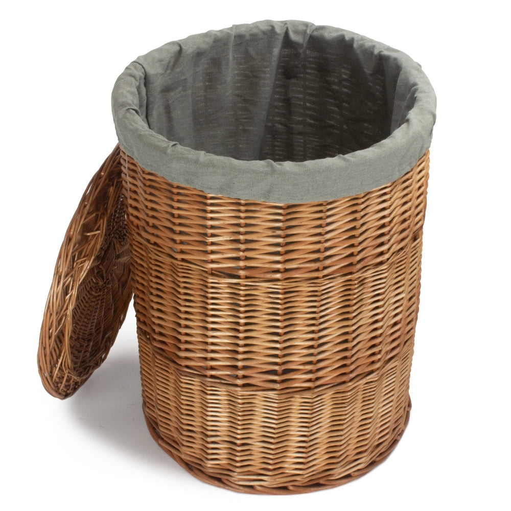 Light Steamed Round Linen Basket with Grey Sage Lining