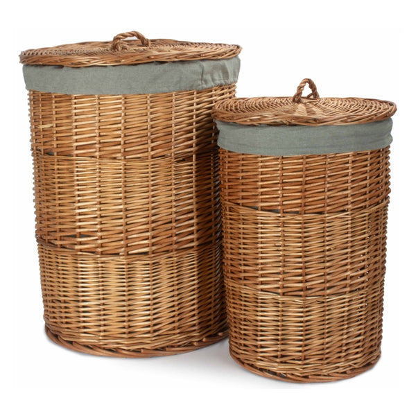 Red Hamper Light Steamed Round Linen Basket with Grey Sage Lining