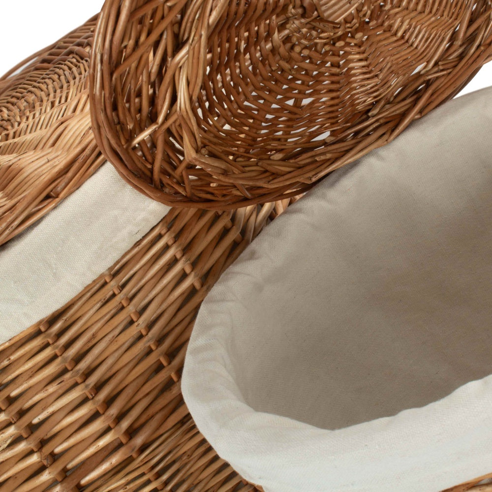 Light Steamed Round White Cotton Lined Wicker Laundry Basket