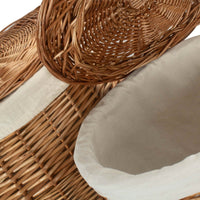 Light Steamed Round White Cotton Lined Wicker Laundry Basket