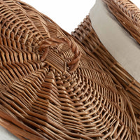 Light Steamed Round White Cotton Lined Wicker Laundry Basket