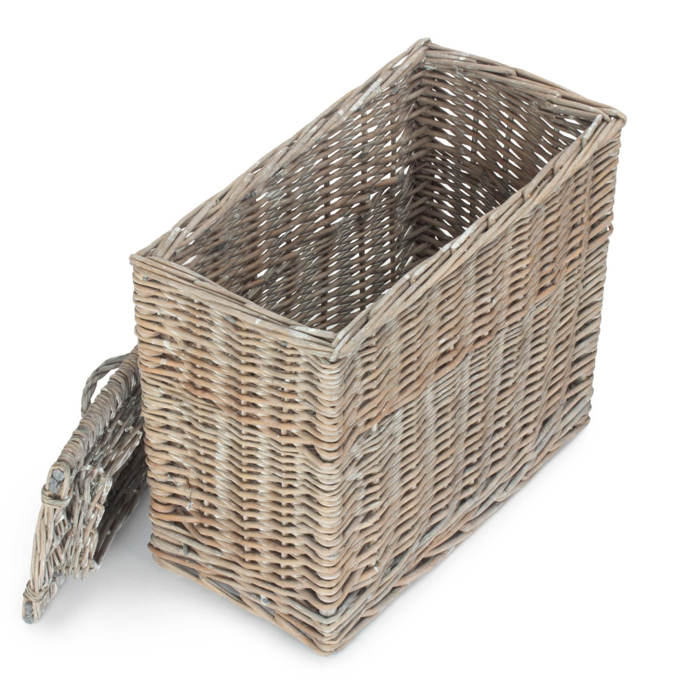 Red Hamper Grey Wash Rectangular Toilet Tidy Lidded Basket