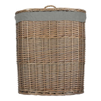 Antique Wash Grey Cotton Lined Oval Willow Laundry Basket