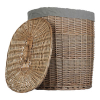 Antique Wash Grey Cotton Lined Oval Willow Laundry Basket