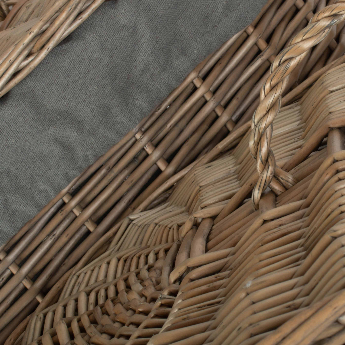 Antique Wash Grey Cotton Lined Oval Willow Laundry Basket