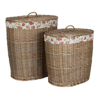 Antique Wash Garden Rose Cotton Lined Oval Willow Laundry Basket