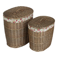 Antique Wash Garden Rose Cotton Lined Oval Willow Laundry Basket