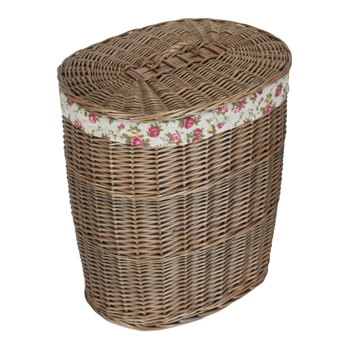 Antique Wash Garden Rose Cotton Lined Oval Willow Laundry Basket