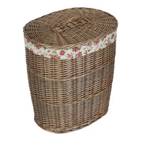 Antique Wash Garden Rose Cotton Lined Oval Willow Laundry Basket