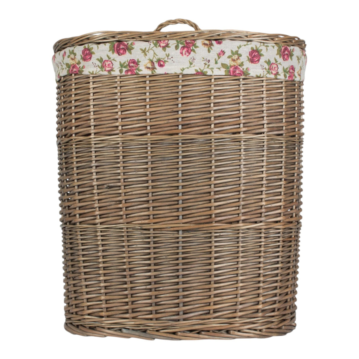 Antique Wash Garden Rose Cotton Lined Oval Willow Laundry Basket