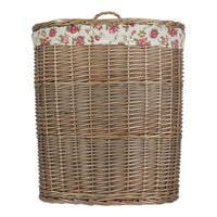 Antique Wash Garden Rose Cotton Lined Oval Willow Laundry Basket