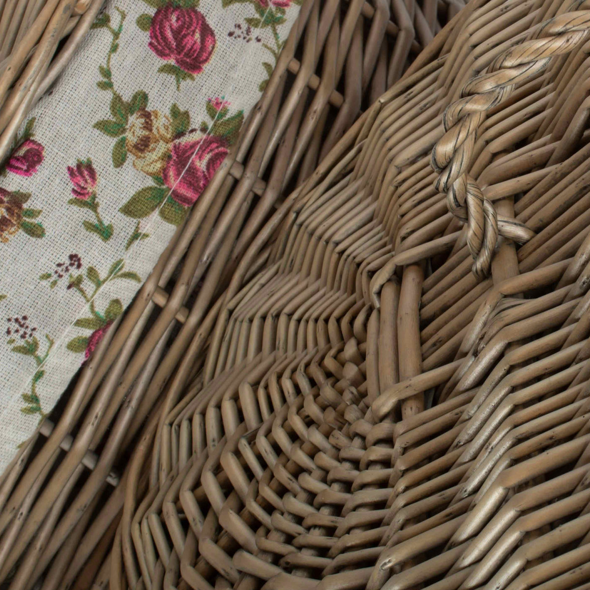 Antique Wash Garden Rose Cotton Lined Oval Willow Laundry Basket