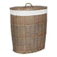 Antique Wash White Cotton Lined Oval Willow Laundry Basket