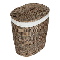 Antique Wash White Cotton Lined Oval Willow Laundry Basket