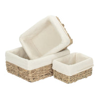 Set of 3 Rectangular Cotton Lined Seagrass Trays