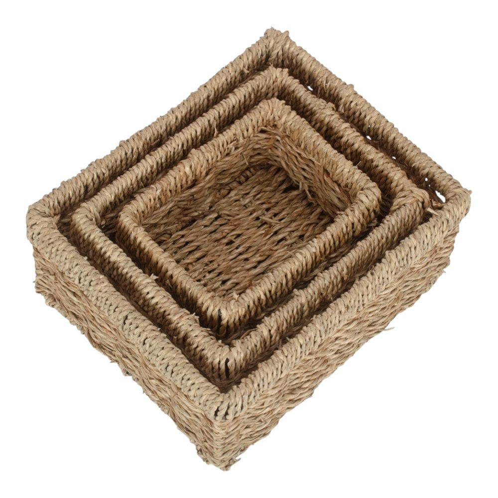 Set of 3 Rectangular Seagrass Trays