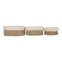 Set of 3 Round Cotton Lined Seagrass Trays