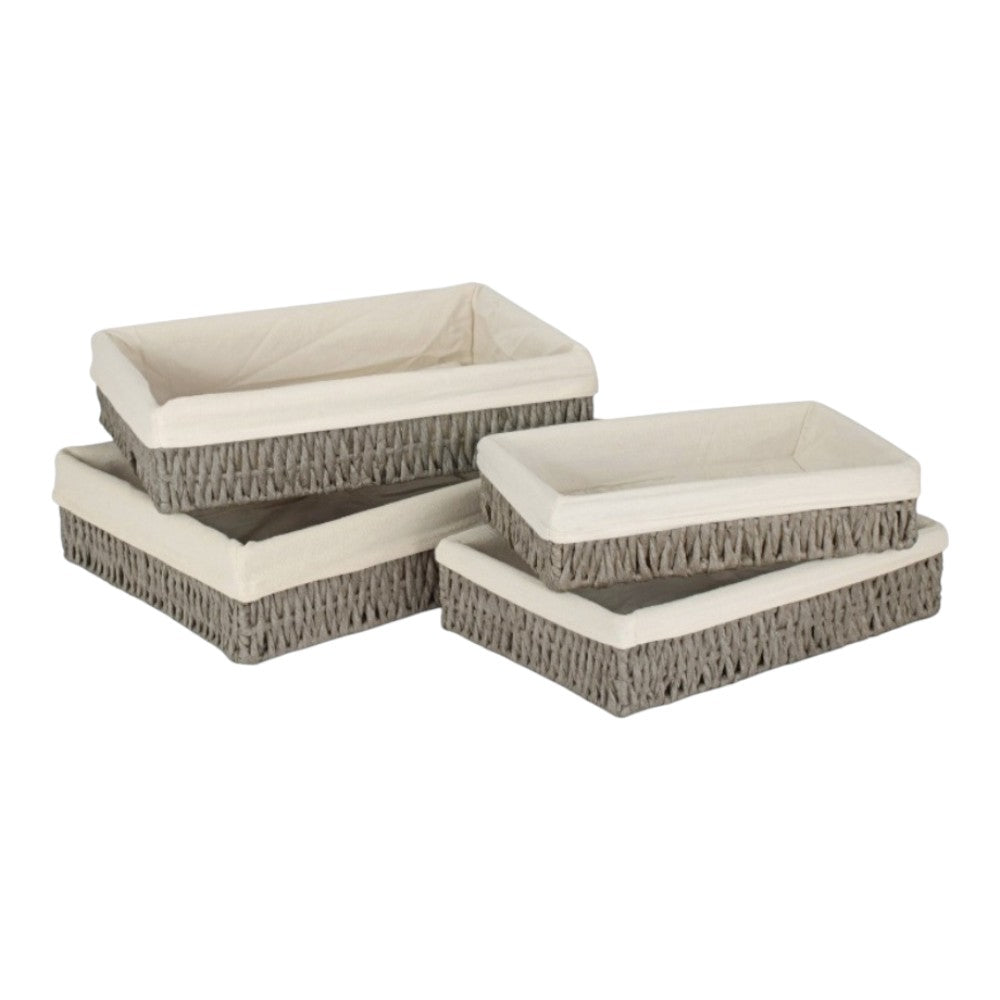 Rectangular Grey Straight-sided White Cotton Linen Paper Rope Trays