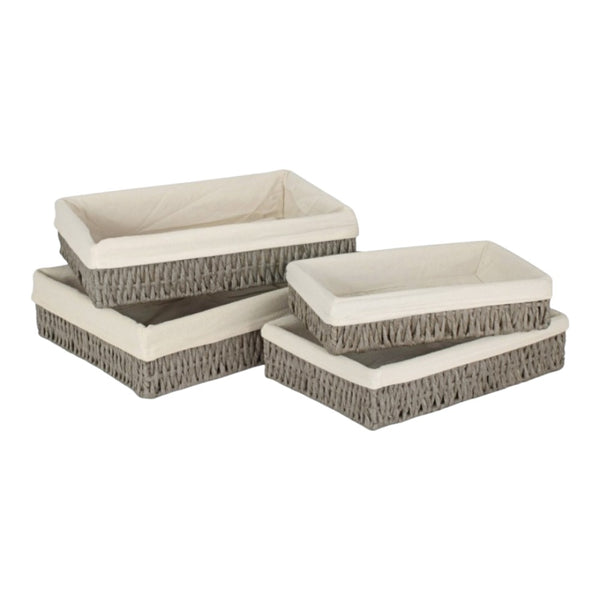 Rectangular Grey Straight-sided White Cotton Linen Paper Rope Trays