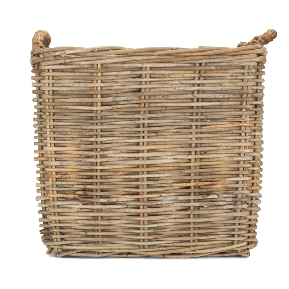 Square Grey Rattan Log Basket