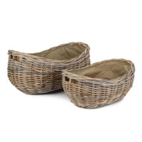 Boat Shaped Rattan Log Basket with Cordura Lining