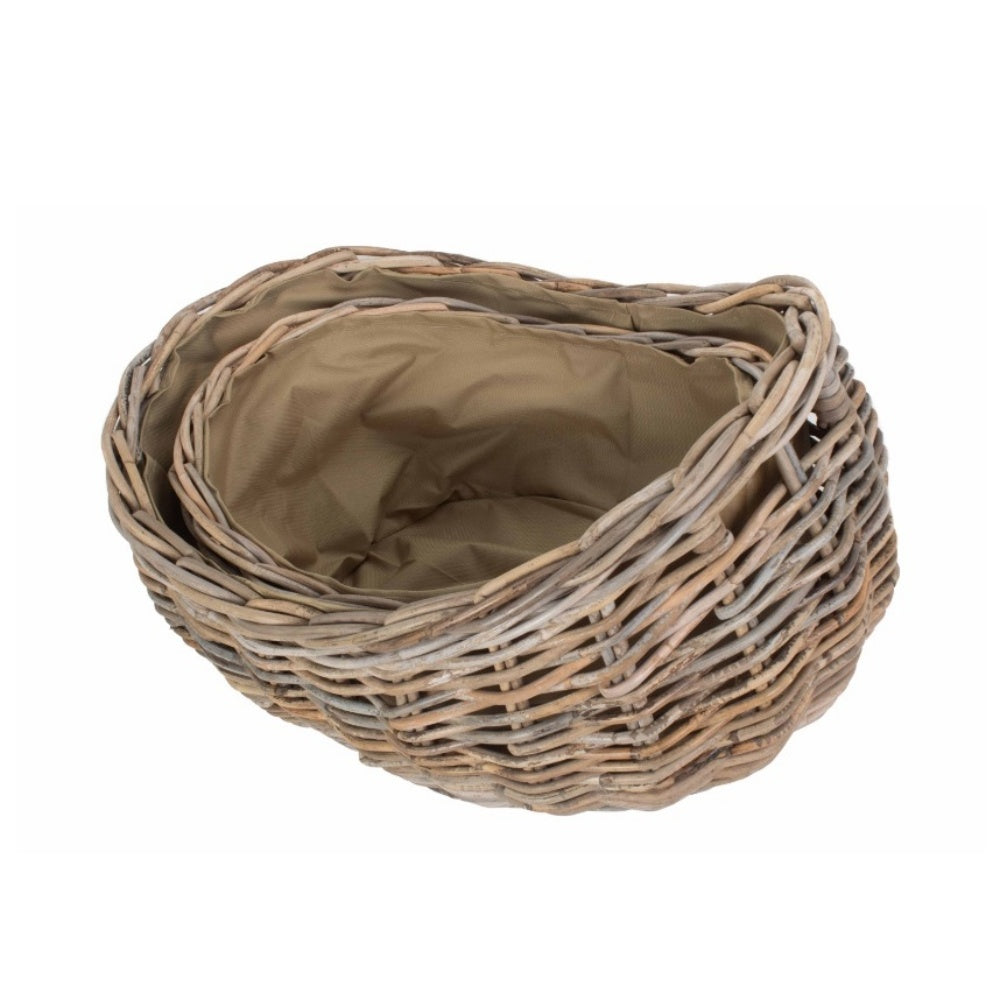 Boat Shaped Rattan Log Basket with Cordura Lining