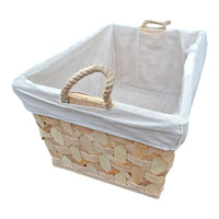 Rope Handle Wooden Weave Lined Storage Basket