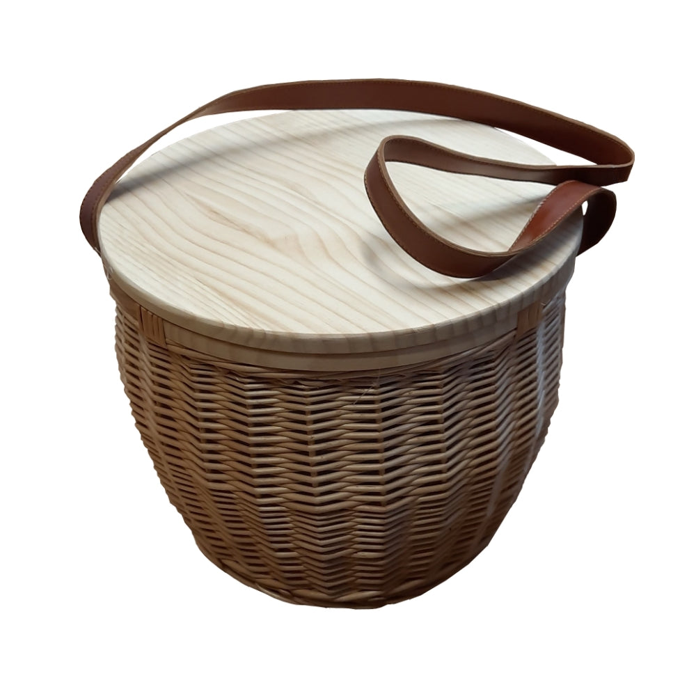 Red Hamper Round Insulated Picnic Basket with Chopping Board Lid