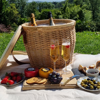 Red Hamper Round Insulated Picnic Basket with Chopping Board Lid
