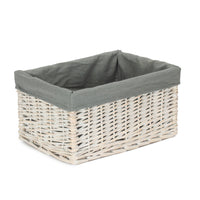 Red Hamper White Wash Grey Lined Open Storage Basket