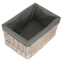 White Wash Grey Lined Open Storage Basket