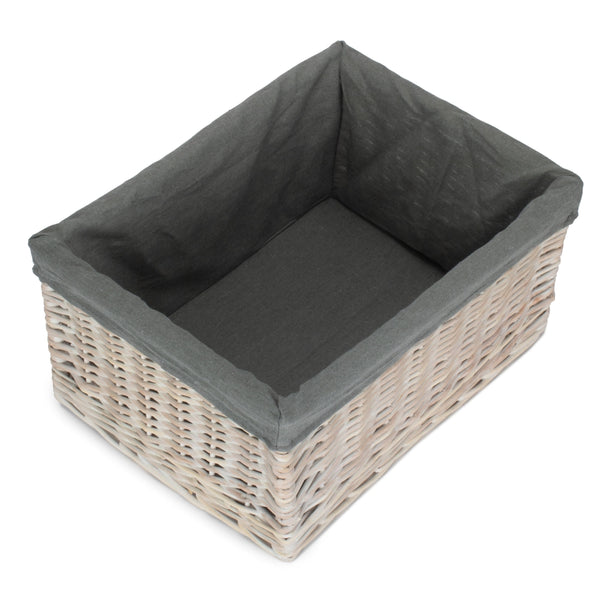 Red Hamper White Wash Grey Lined Open Storage Basket