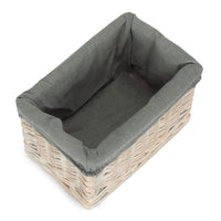 White Wash Grey Lined Open Storage Basket